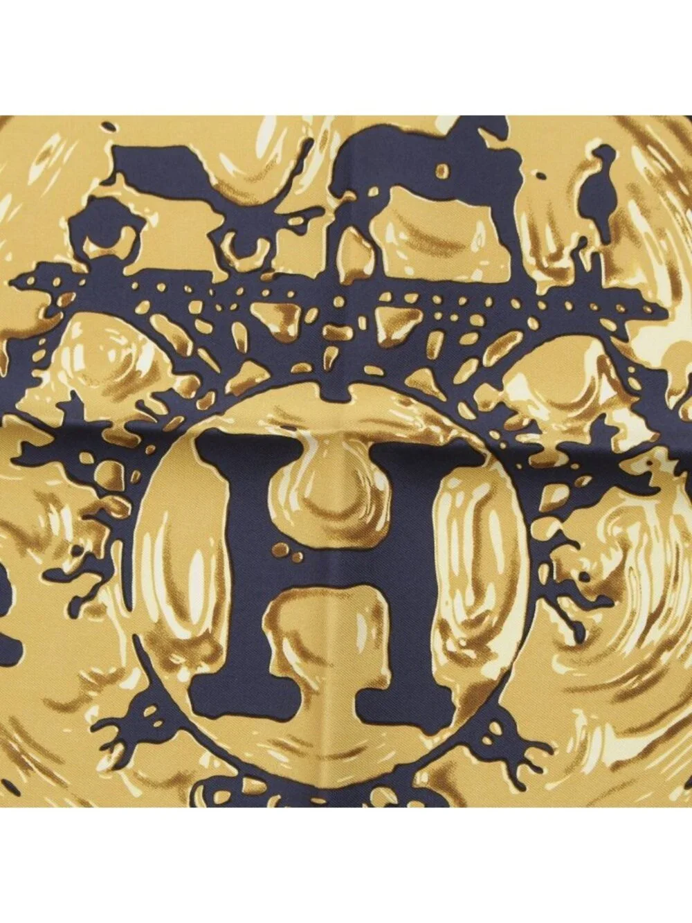 Hermes Carre 45 Peinture Fraiche Freshly Painted Silk Scarf Navy Gold - Picture 6 of 10